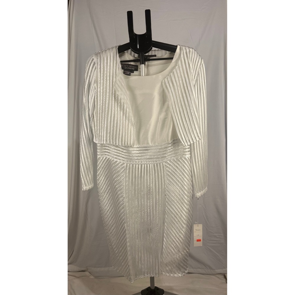 Stacy Adams Womens White Sheath Dress and Bolero Jacket Set 78427 Size 14